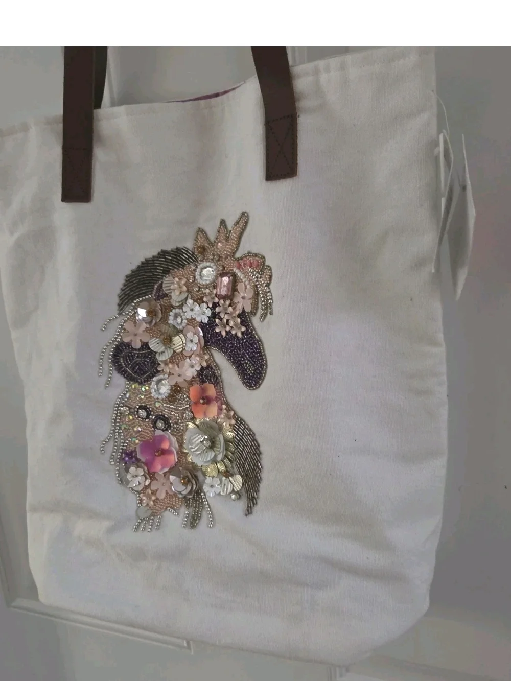 Cracker Barrel Jeweled Unicorn Horse Canvas Bag Leather Strap Snap New NWT